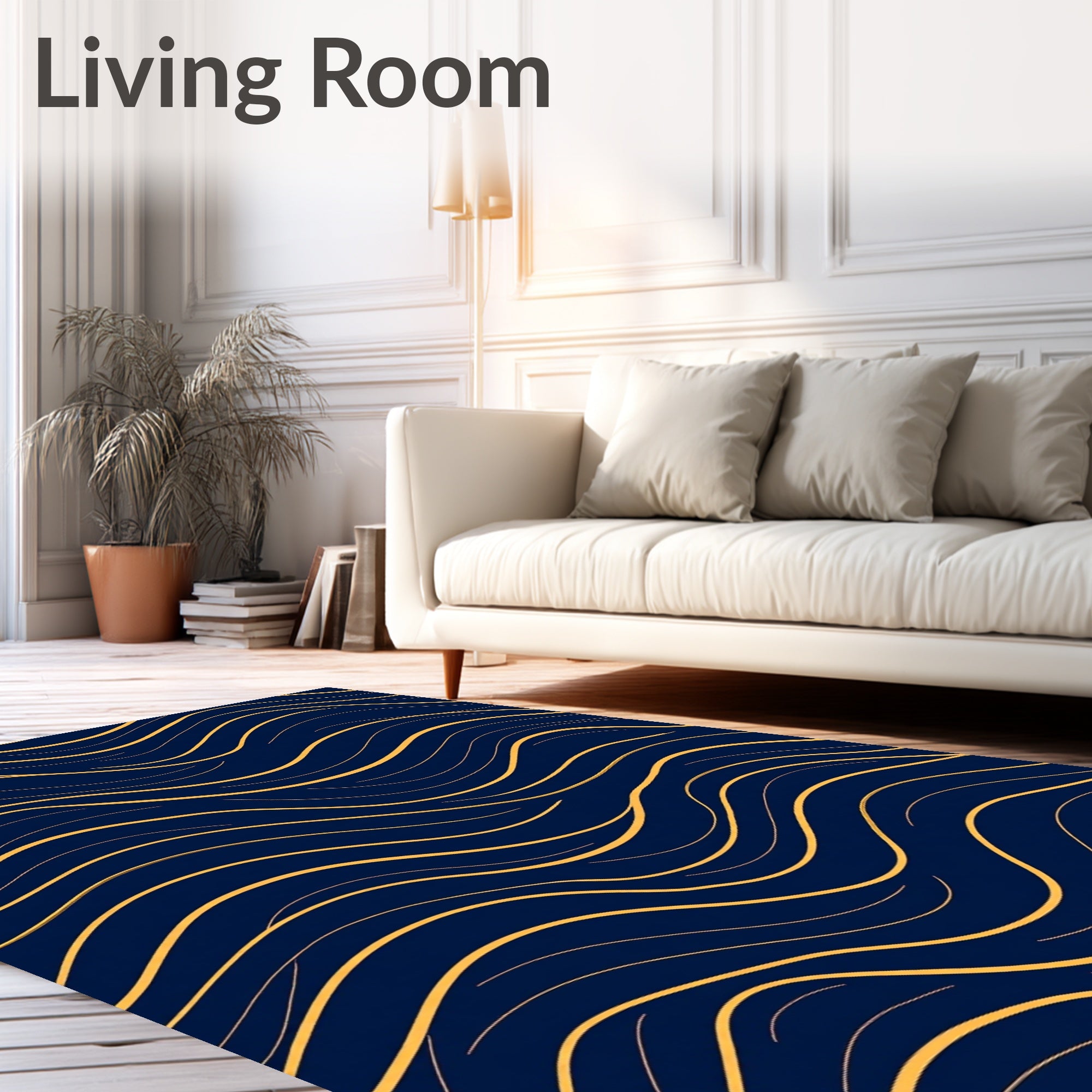 Navy Golden Wavy Lines Rug