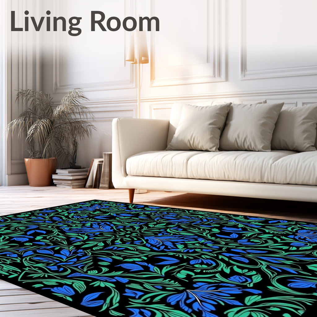 Blue Green Floral Art Nouveau Rug