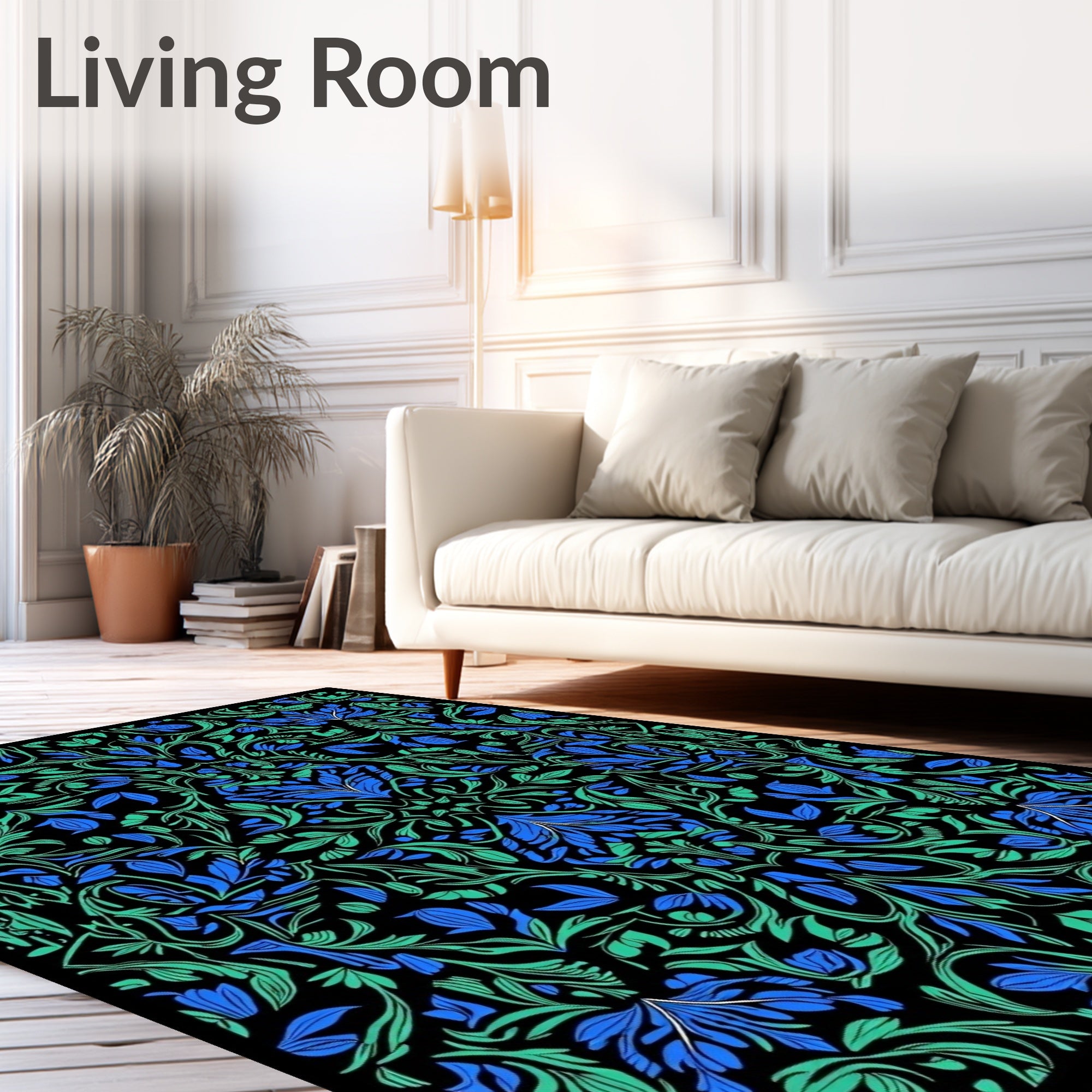 Blue Green Floral Art Nouveau Rug