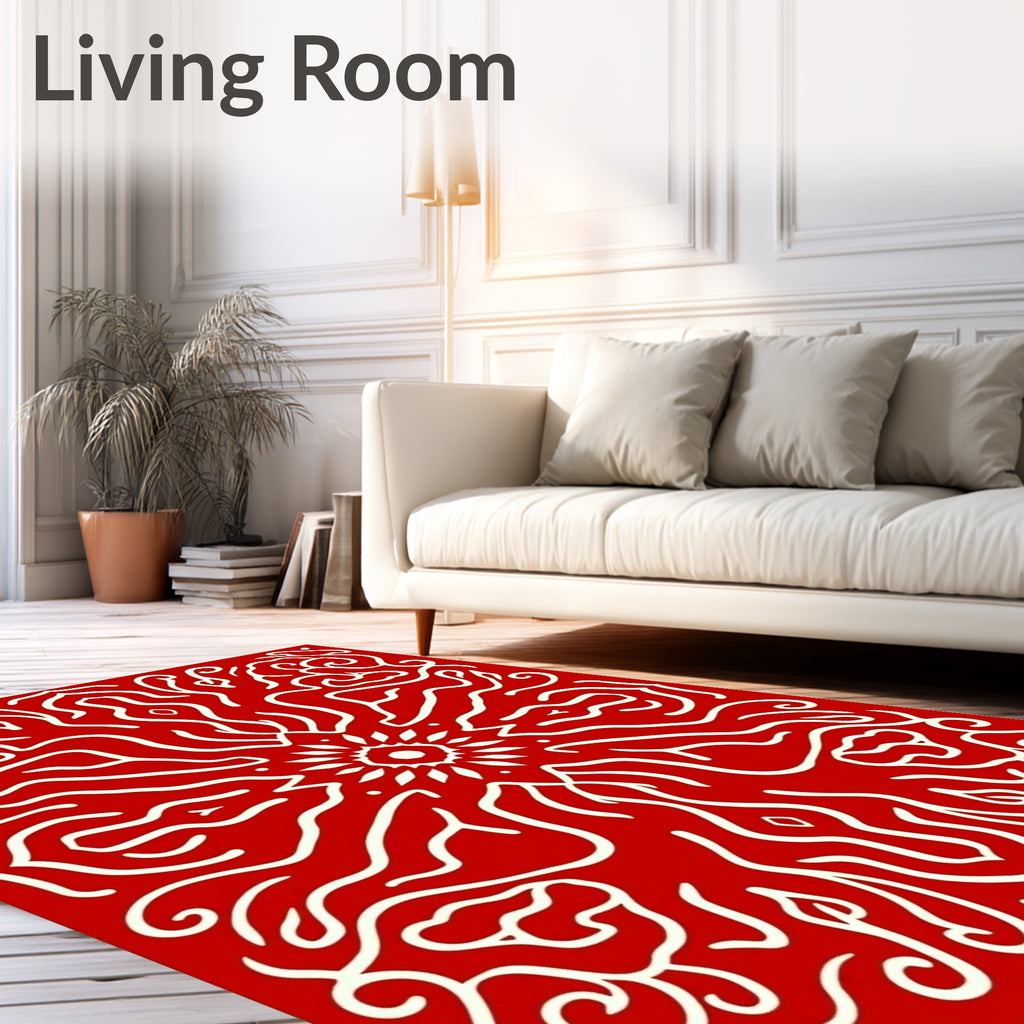 Crimson Red Organic Flourish Symmetry Rug