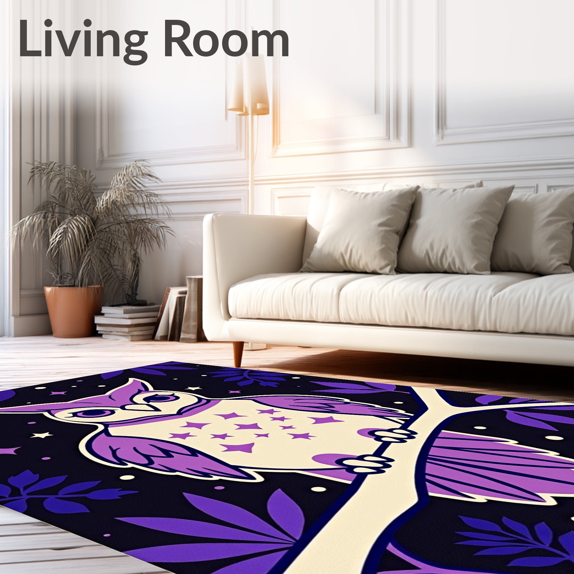 Purple Starry Night Owl On Branch Rug