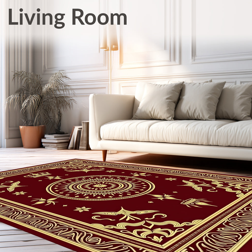 Burgundy Gold Ornamental Crown Medallion Rug