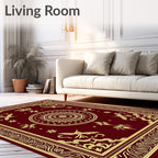 Burgundy Gold Ornamental Crown Medallion Rug