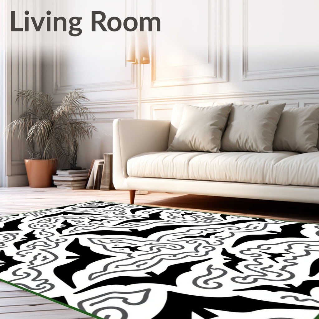 Ethereal Bats Swirling Black Clouds Rug