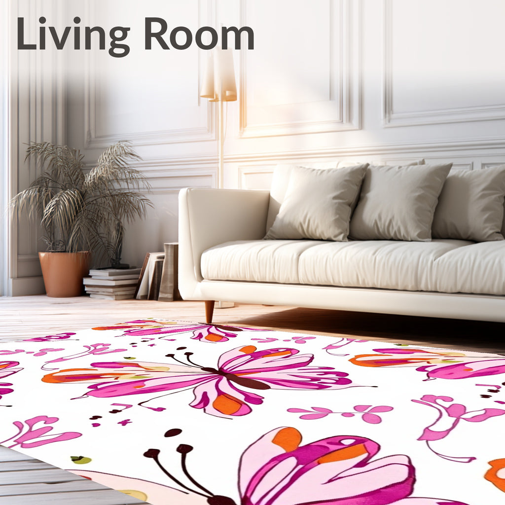 Whimsical Pink Butterfly Garden Rug