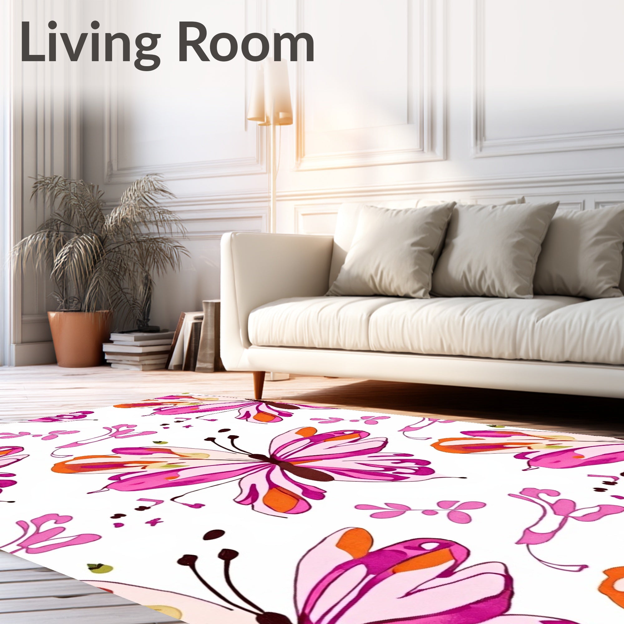 Whimsical Pink Butterfly Garden Rug