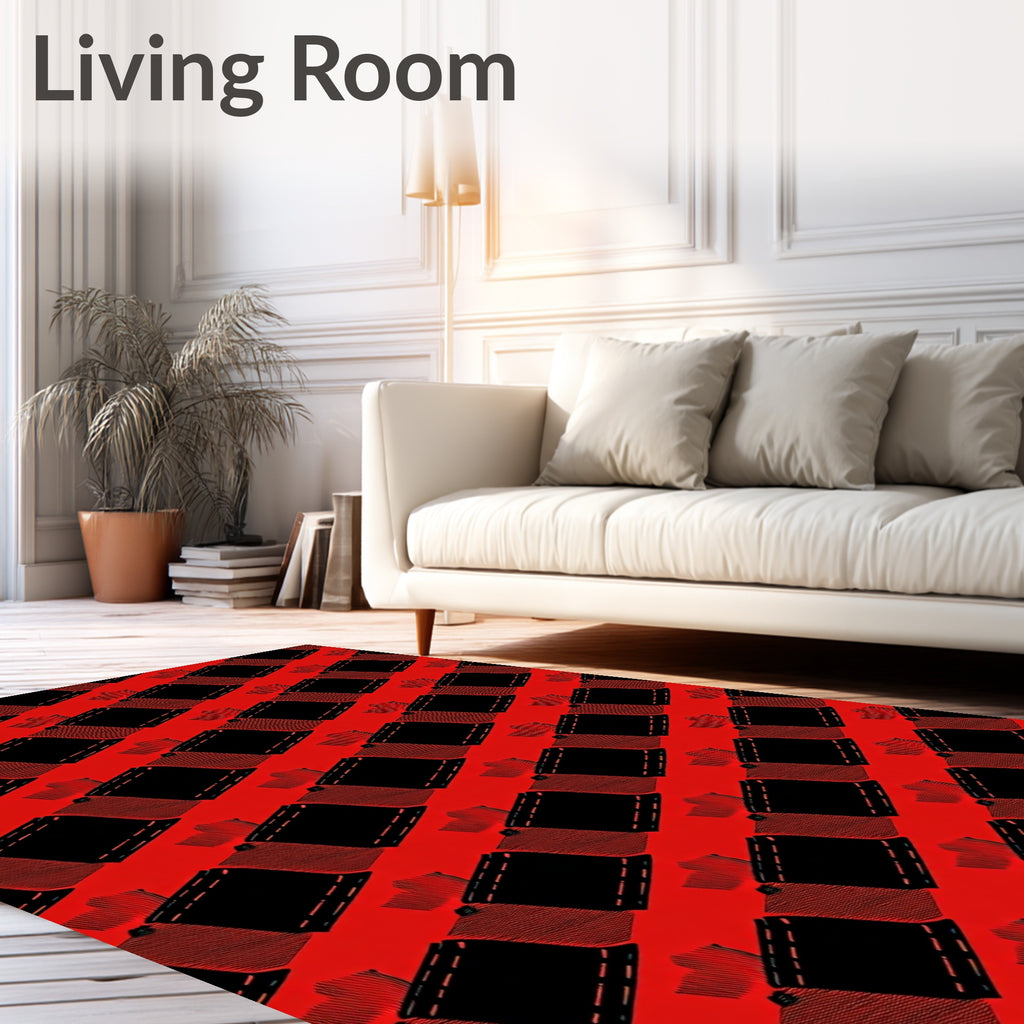 Bold Red Stitched Square Cascade Rug