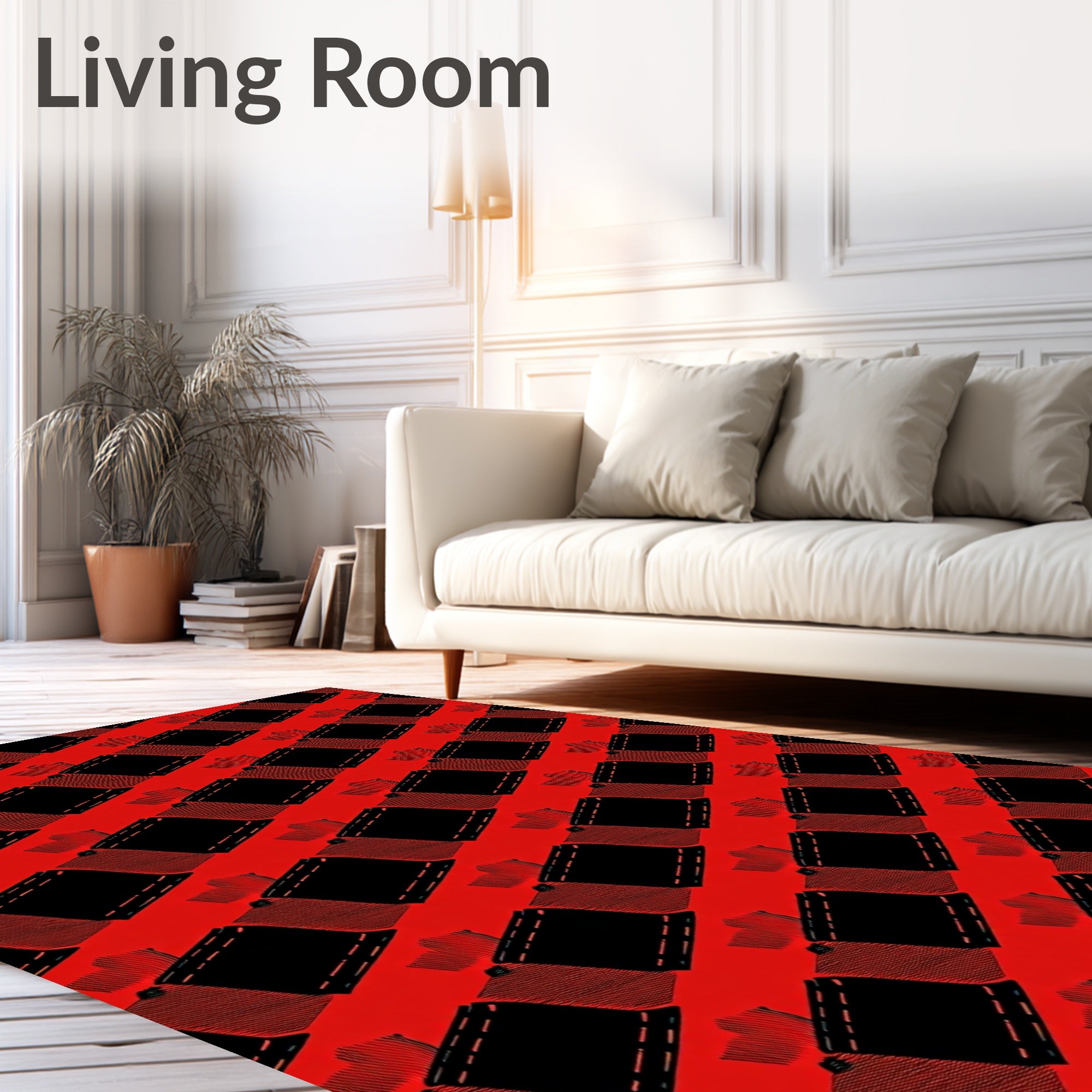 Bold Red Stitched Square Cascade Rug