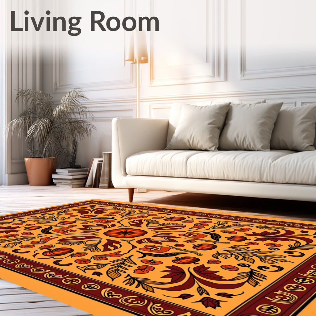 Autumnal Orange Pumpkin Foliage Medallion Rug