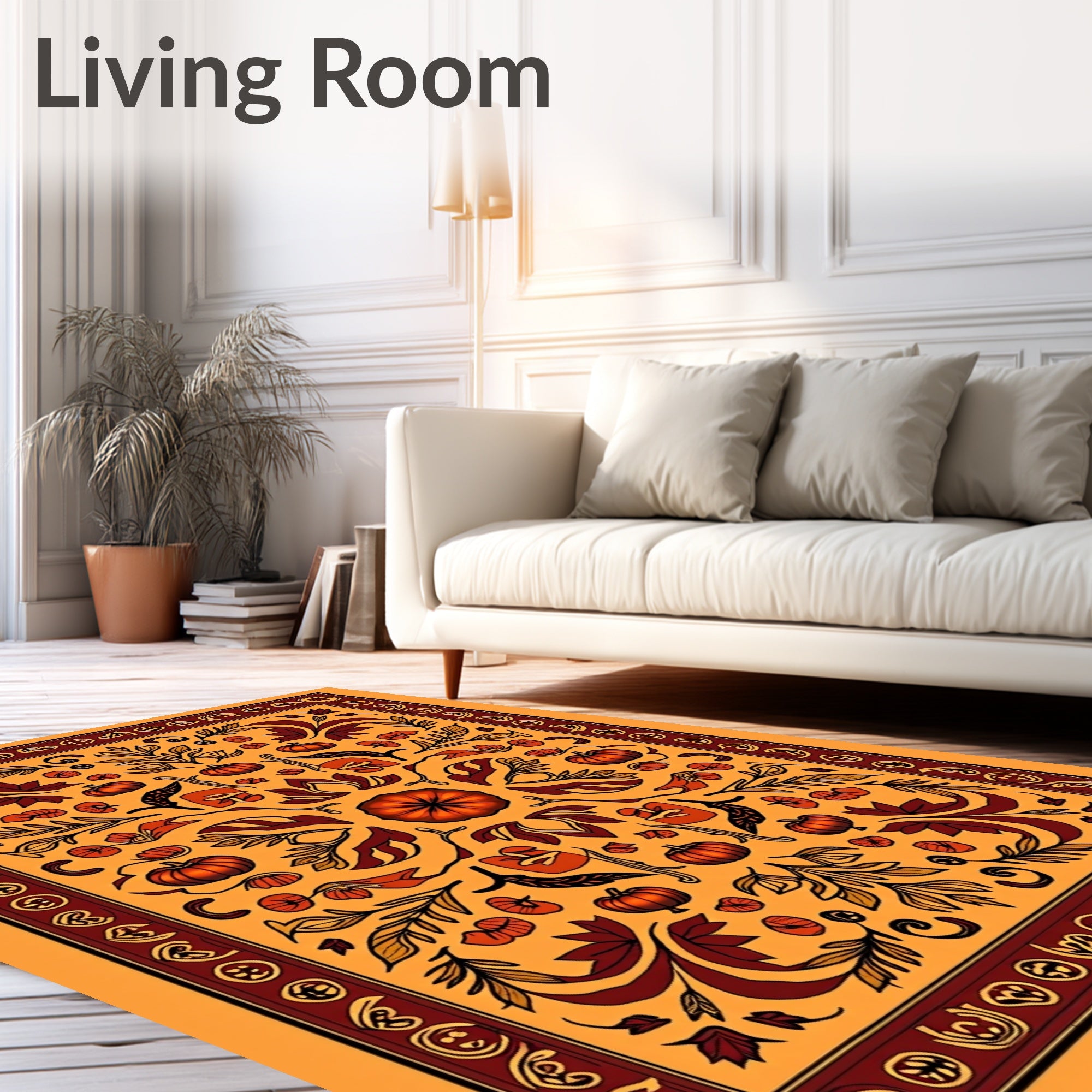 Autumnal Orange Pumpkin Foliage Medallion Rug