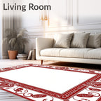 Crimson Red Floral Leaf Border Rug