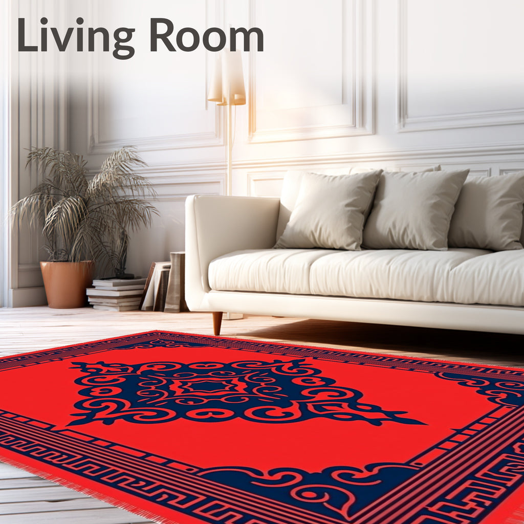 Bold Crimson Navy Central Medallion Rug