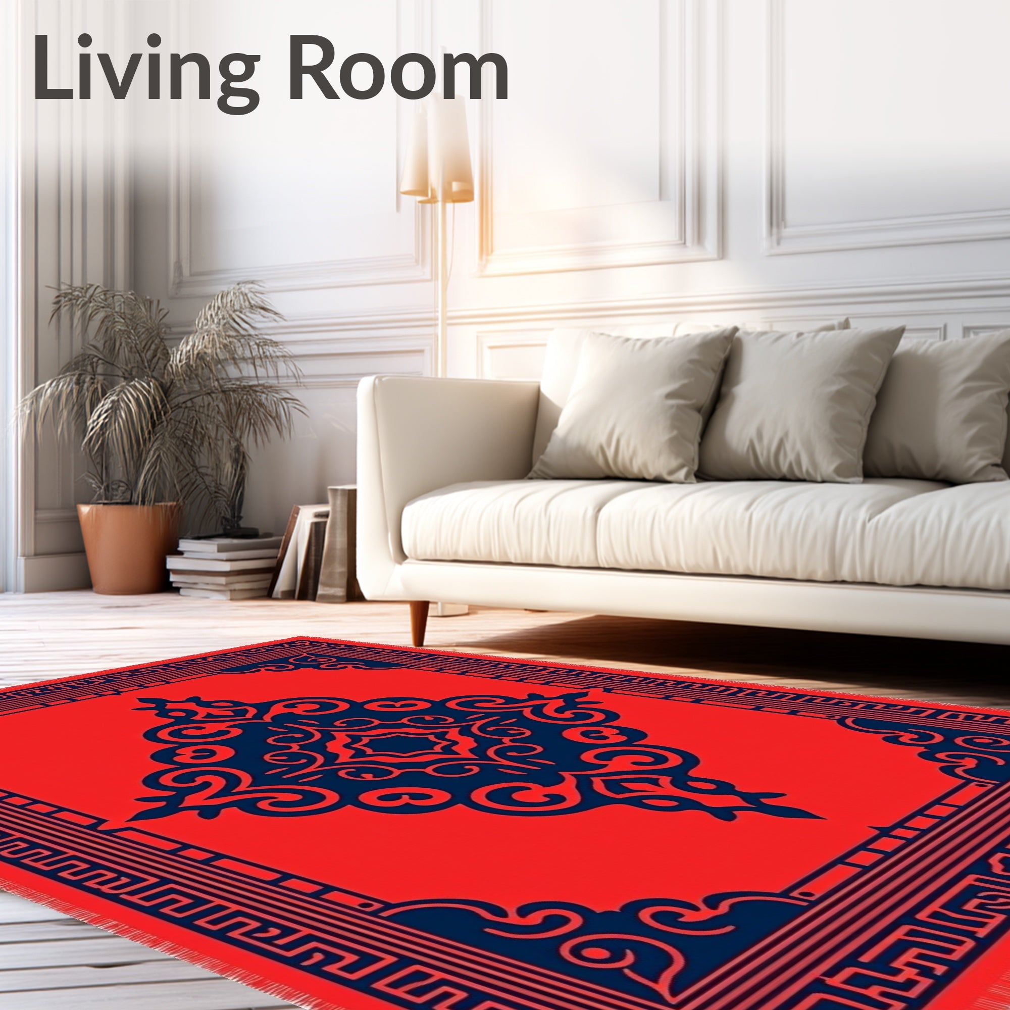 Bold Crimson Navy Central Medallion Rug