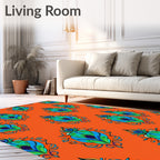 Vibrant Orange Peacock Feather Medallions Rug
