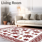 Crimson Starburst Snowflake Christmas Trees Rug