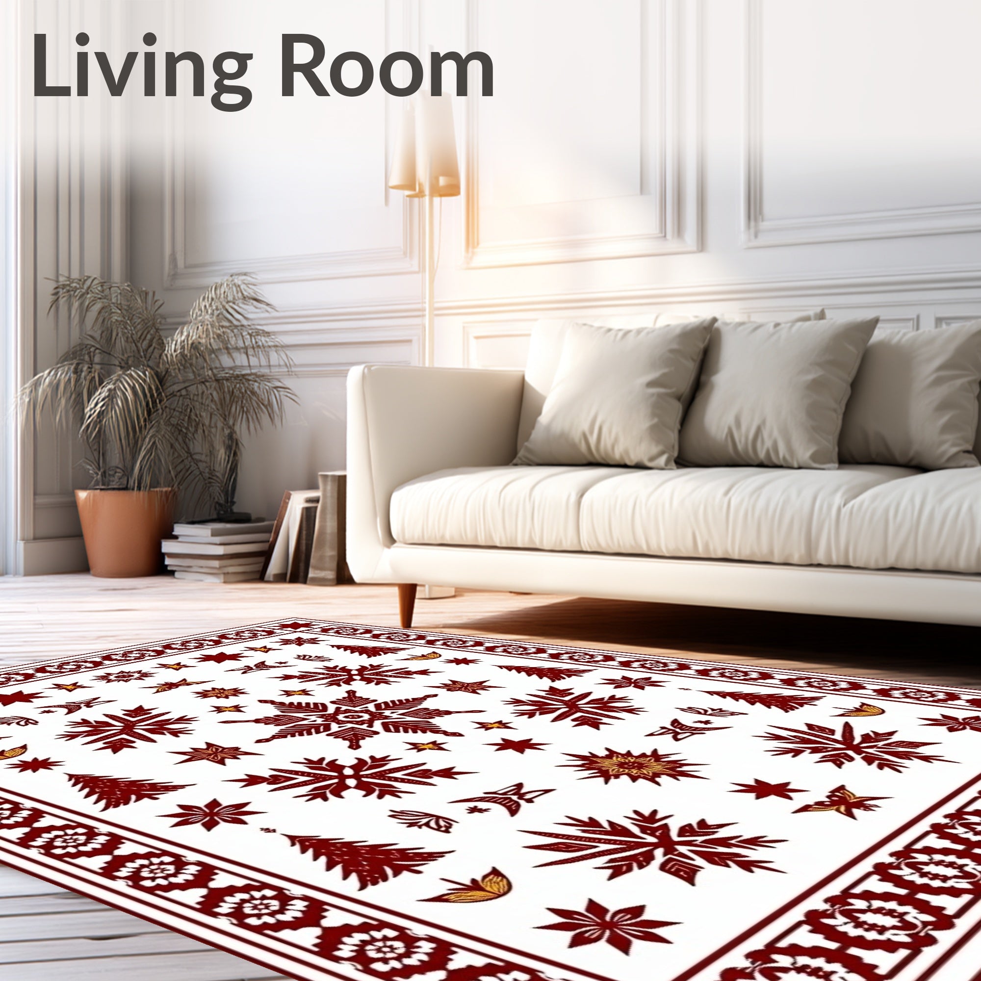 Crimson Starburst Snowflake Christmas Trees Rug