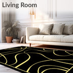 Golden Swirls on Black Canvas Rug