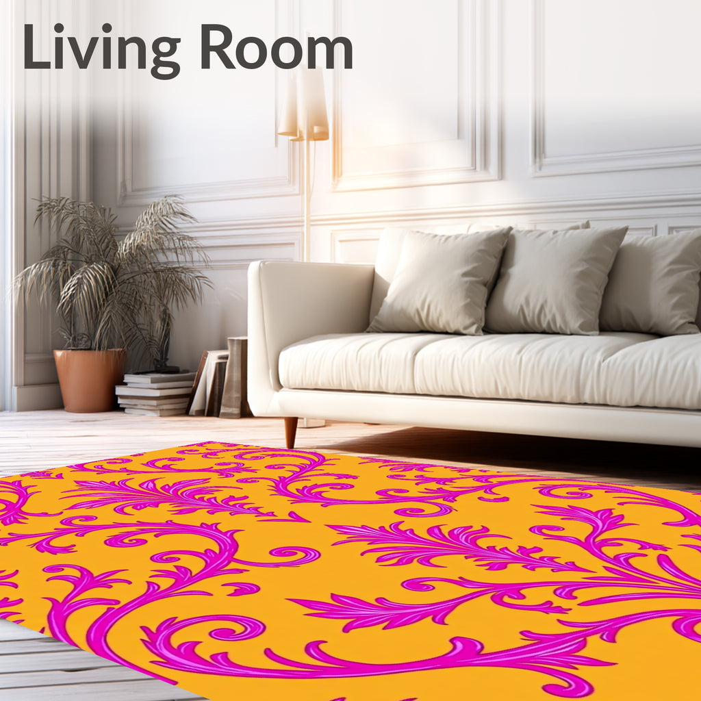 Baroque Pink Floral Ochre Rug