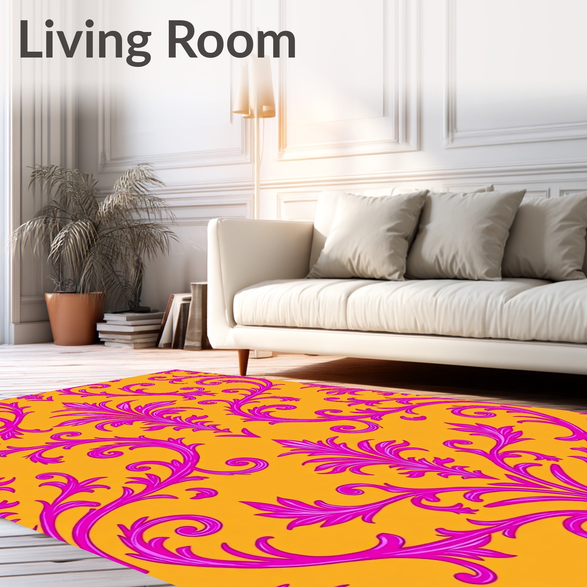 Baroque Pink Floral Ochre Rug