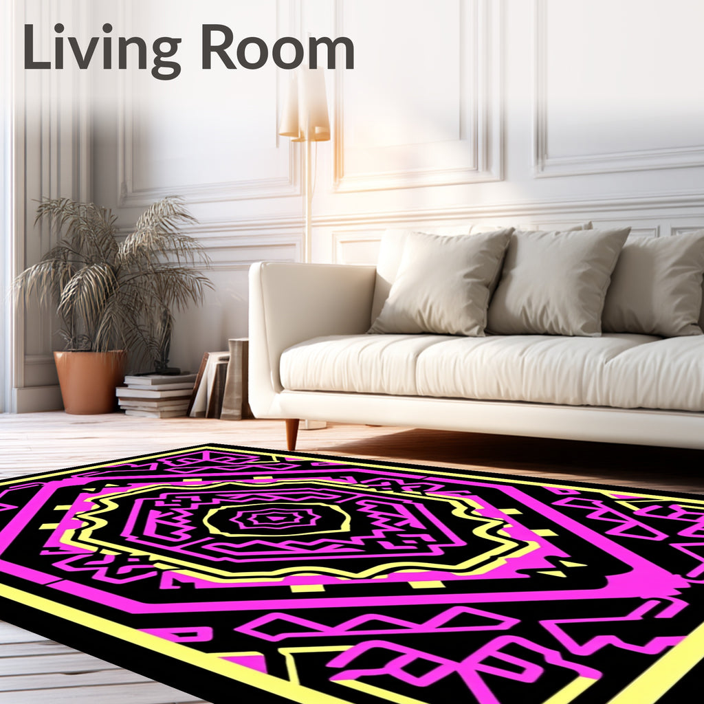 Bold Pink Geometric Medallion Rug