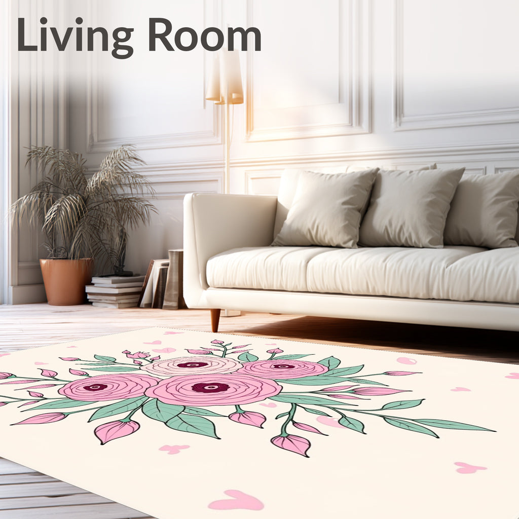 Pastel Pink Rose Bouquet Botanical Rug
