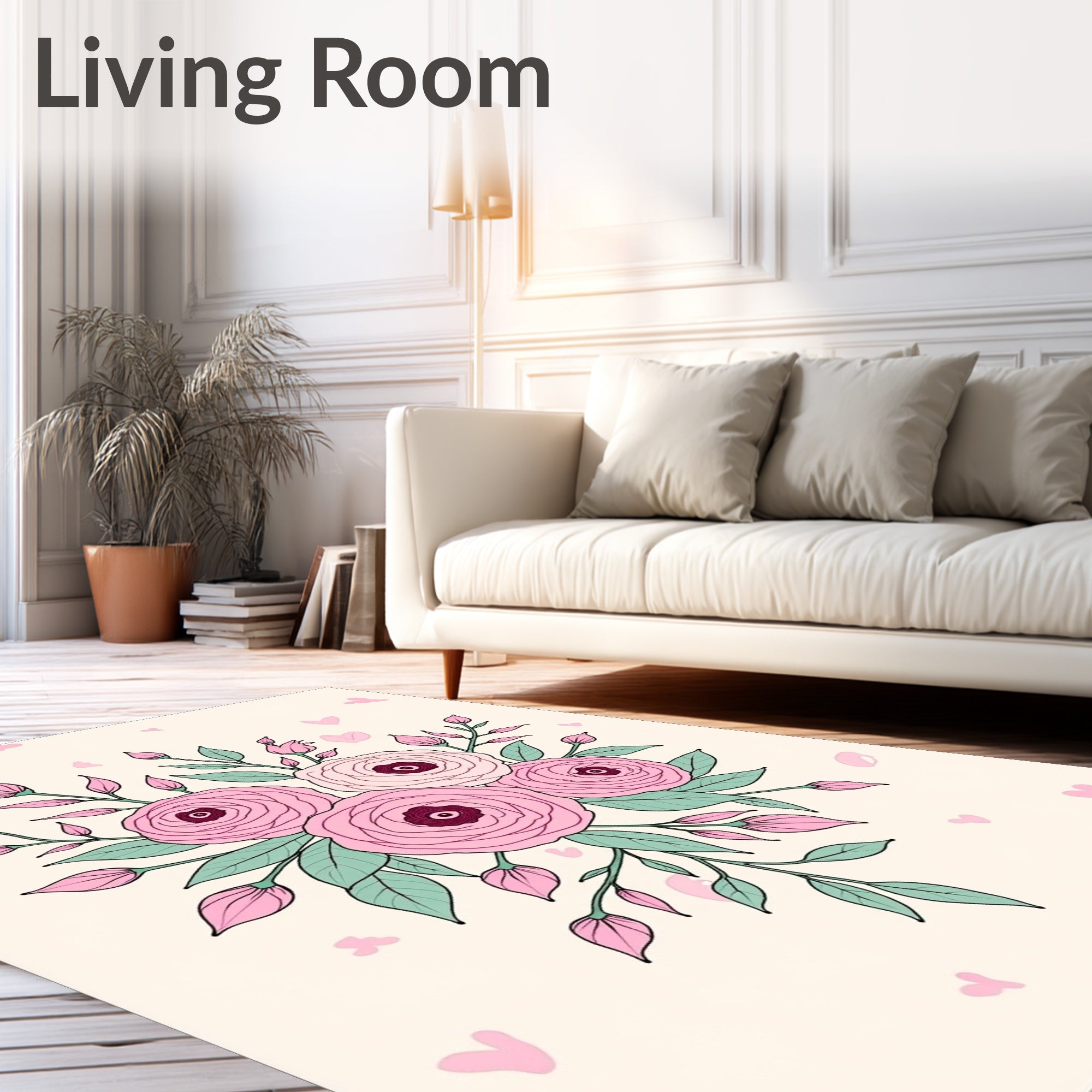 Pastel Pink Rose Bouquet Botanical Rug