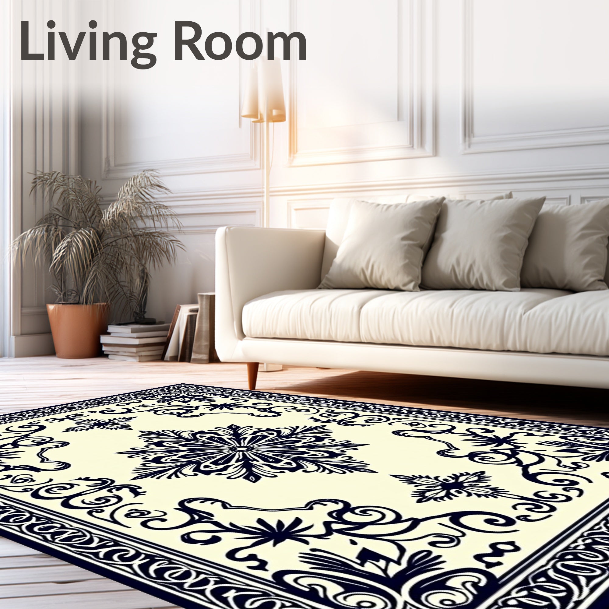 Navajo Inspired Floral Medallion Ivory Rug