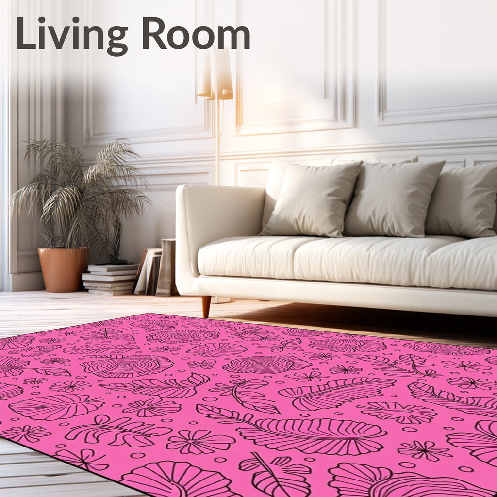 Vibrant Pink Floral Leaf Arrangement Rug