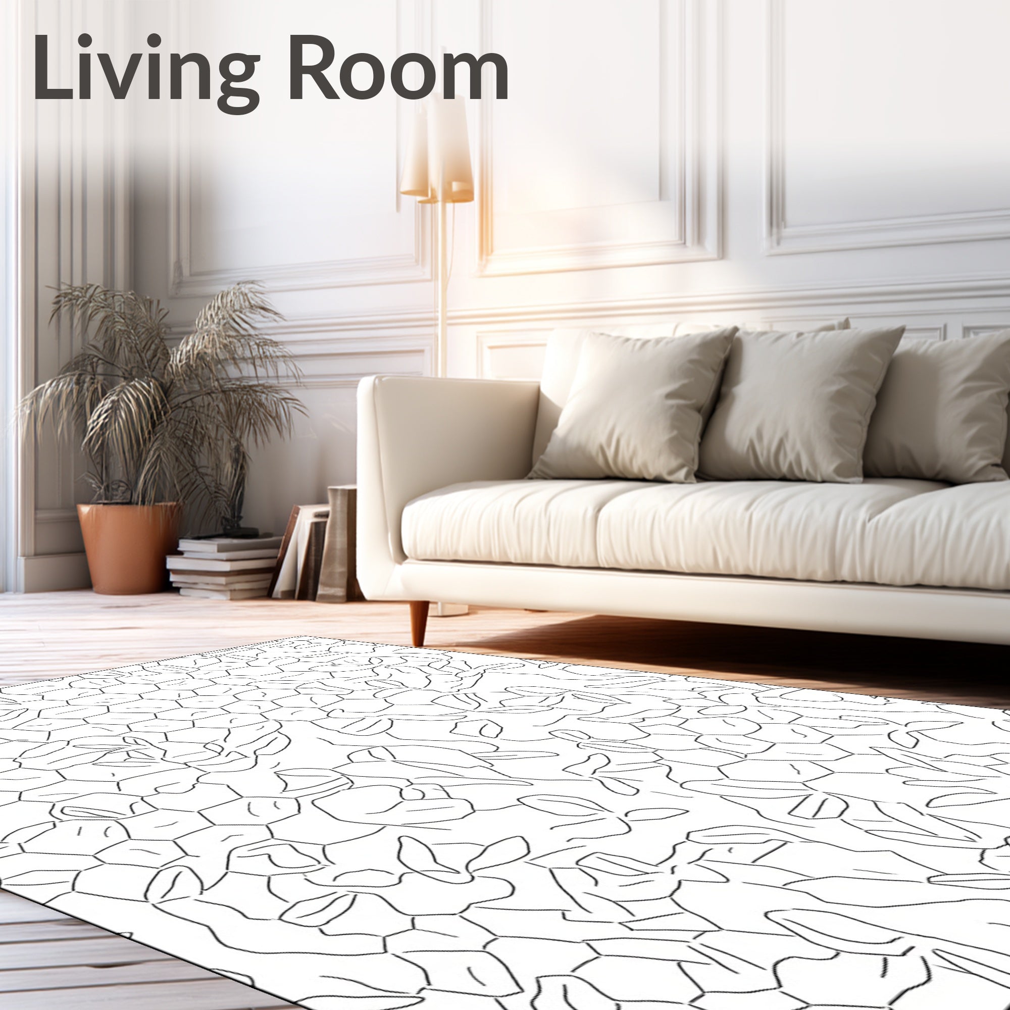 White Abstract Hexagonal Bloom Art Rug
