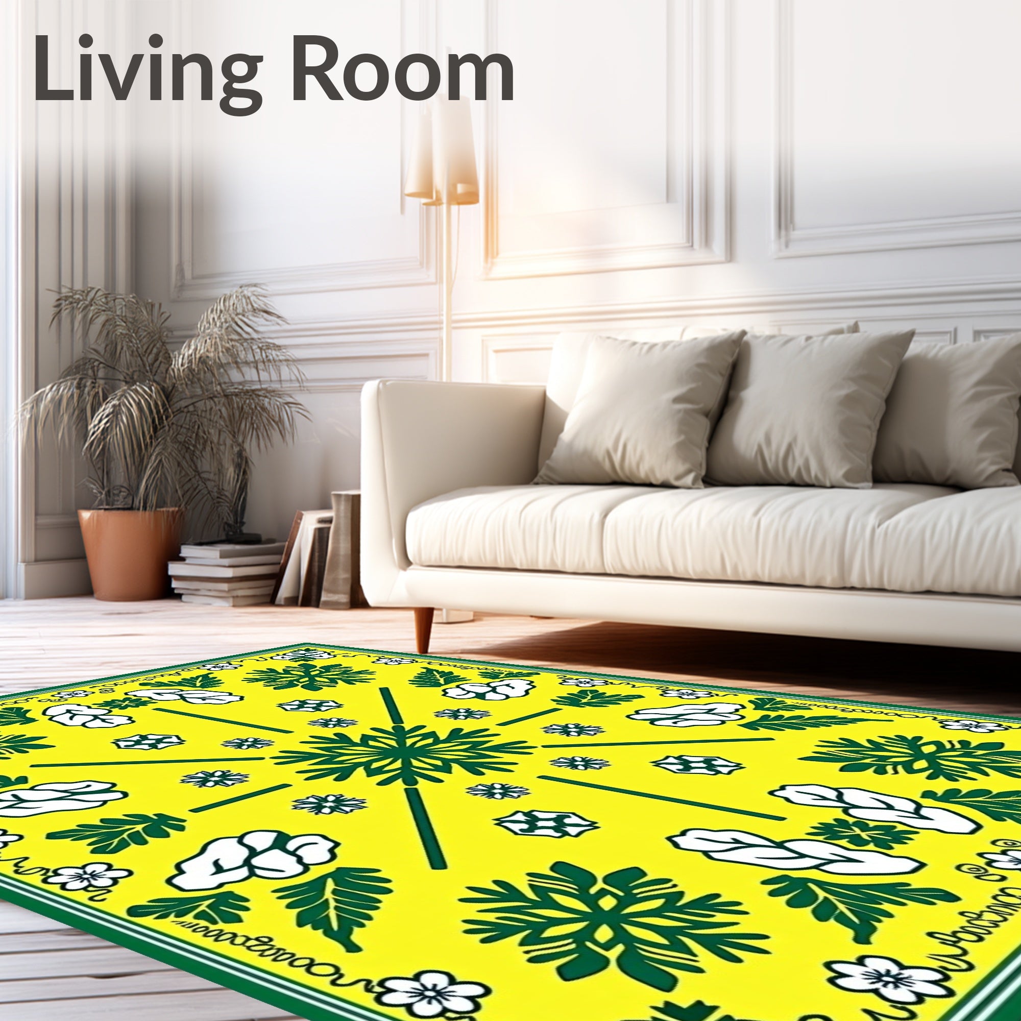 Bright Yellow Green Floral Starburst Rug