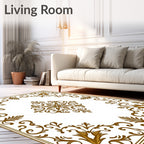 Ornate Gold Floral Scrollwork Square Rug