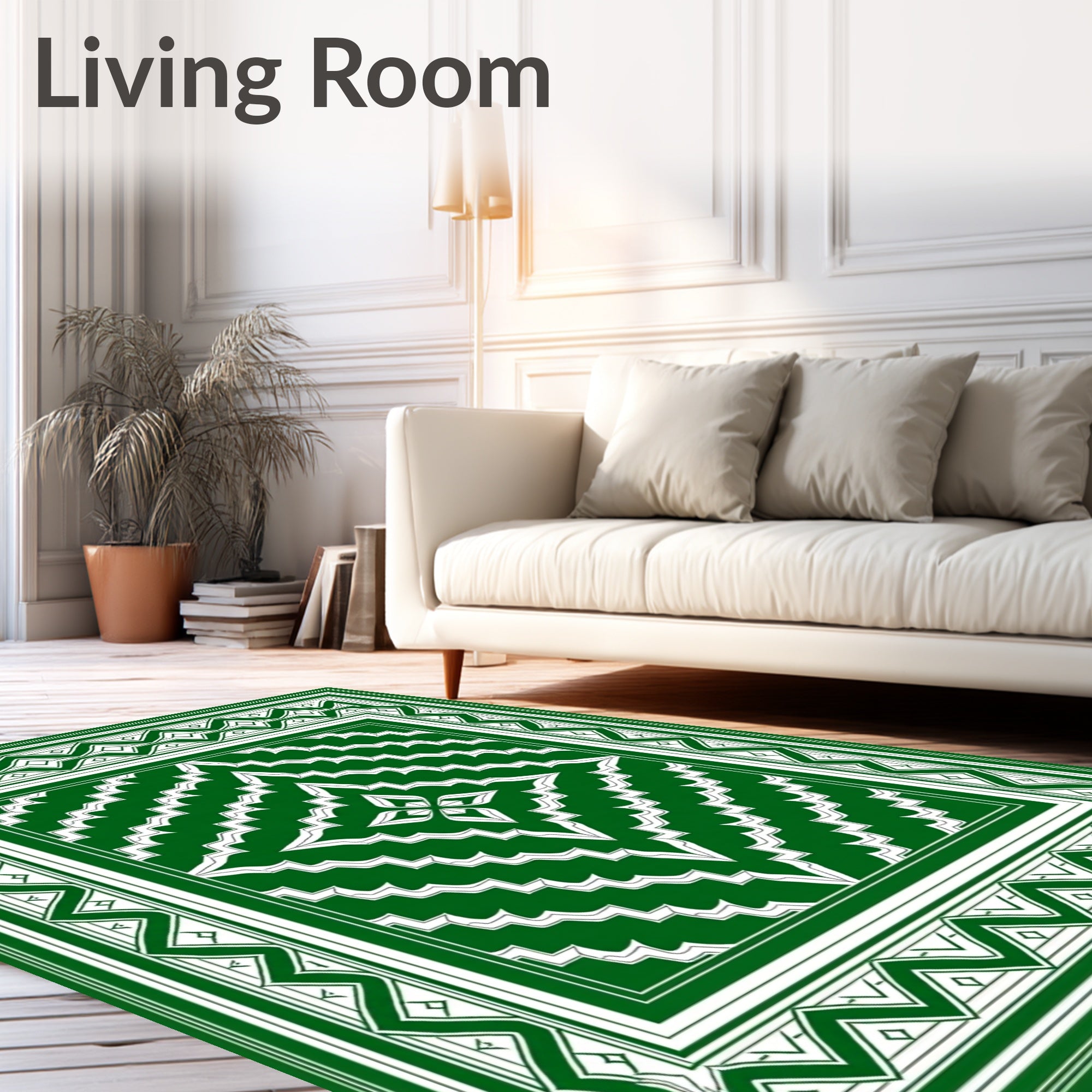 Emerald Green Geometric Diamond Medallion Rug