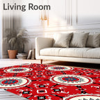 Red Teal Starburst Medallion Mandala Rug