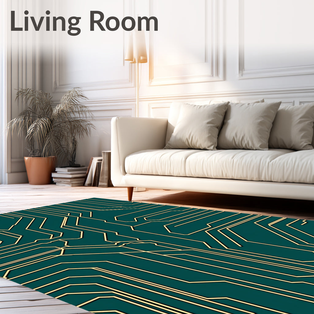 Cool Teal Circuit Board Lines Rug