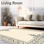 Elegant Black Scroll Border Cream Rug