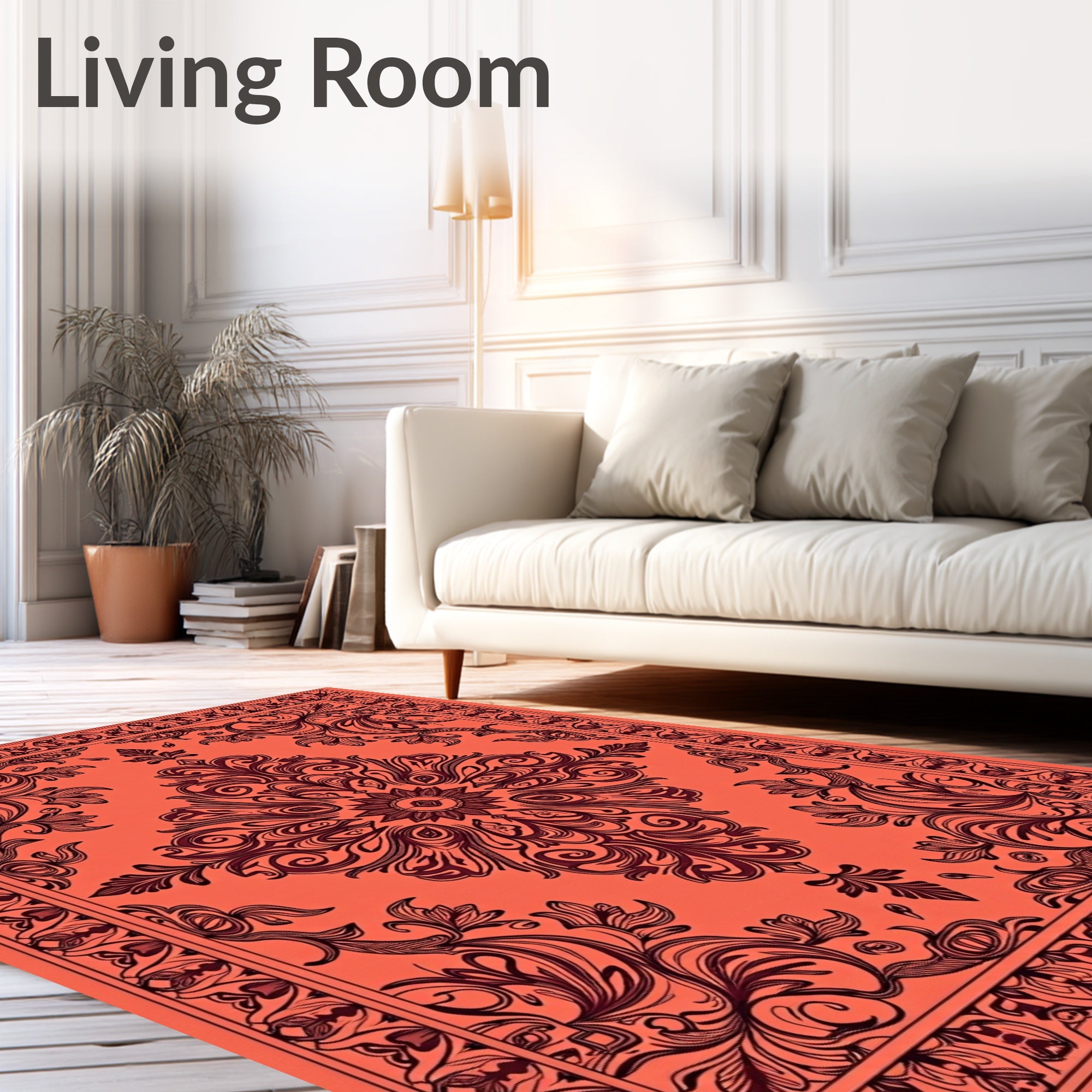 Coral Red Filigree Floral Medallion Rug