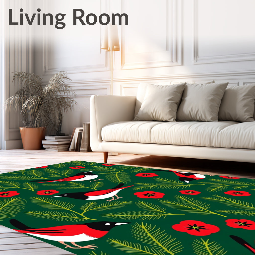 Charming Red Bird Evergreen Forest Rug