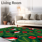 Charming Red Bird Evergreen Forest Rug