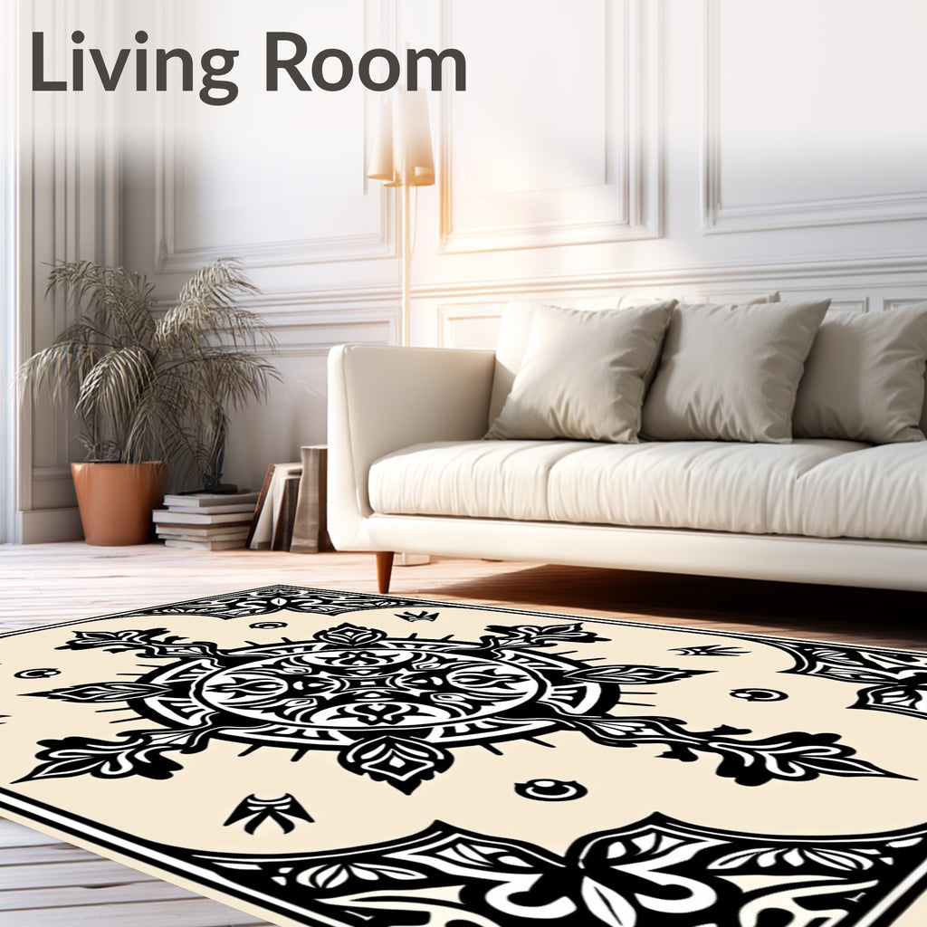 Cream Black Symmetry Floral Medallion Rug