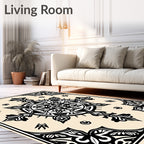 Cream Black Symmetry Floral Medallion Rug