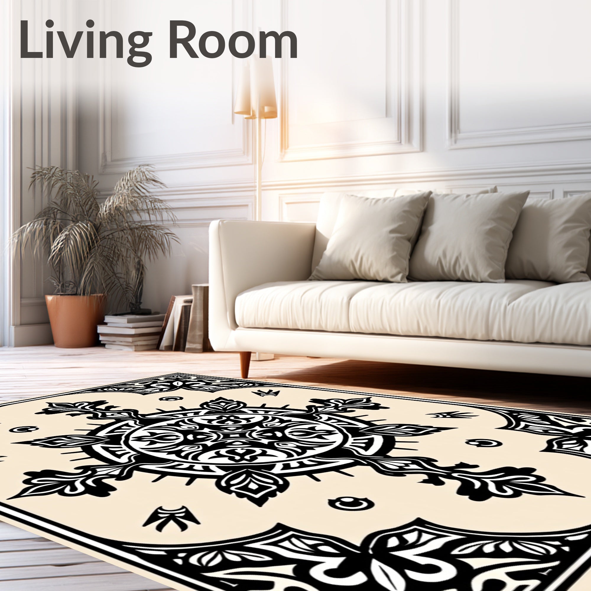 Cream Black Symmetry Floral Medallion Rug