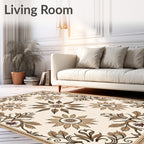 Beige and Burgundy Floral Medallion Rug