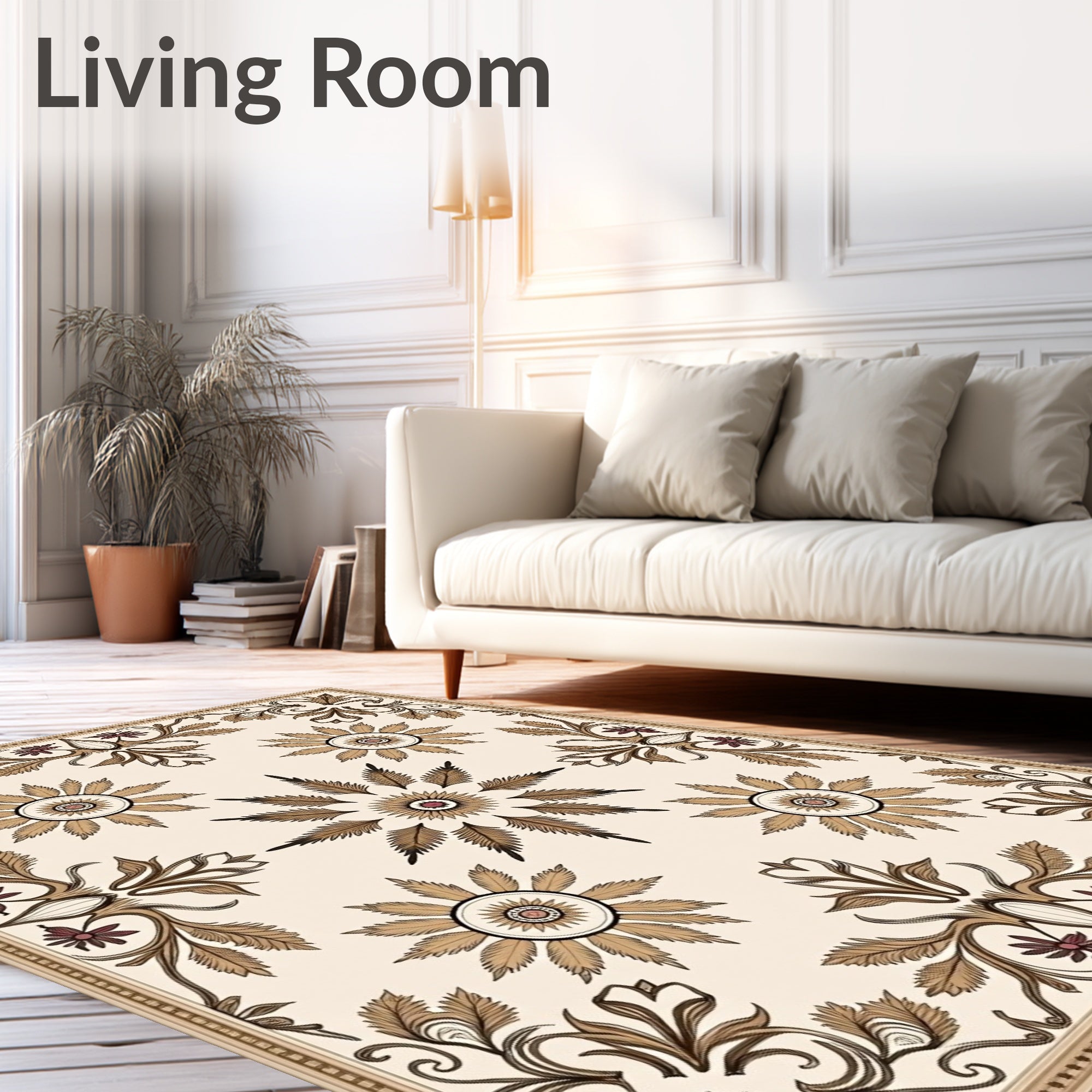 Beige and Burgundy Floral Medallion Rug