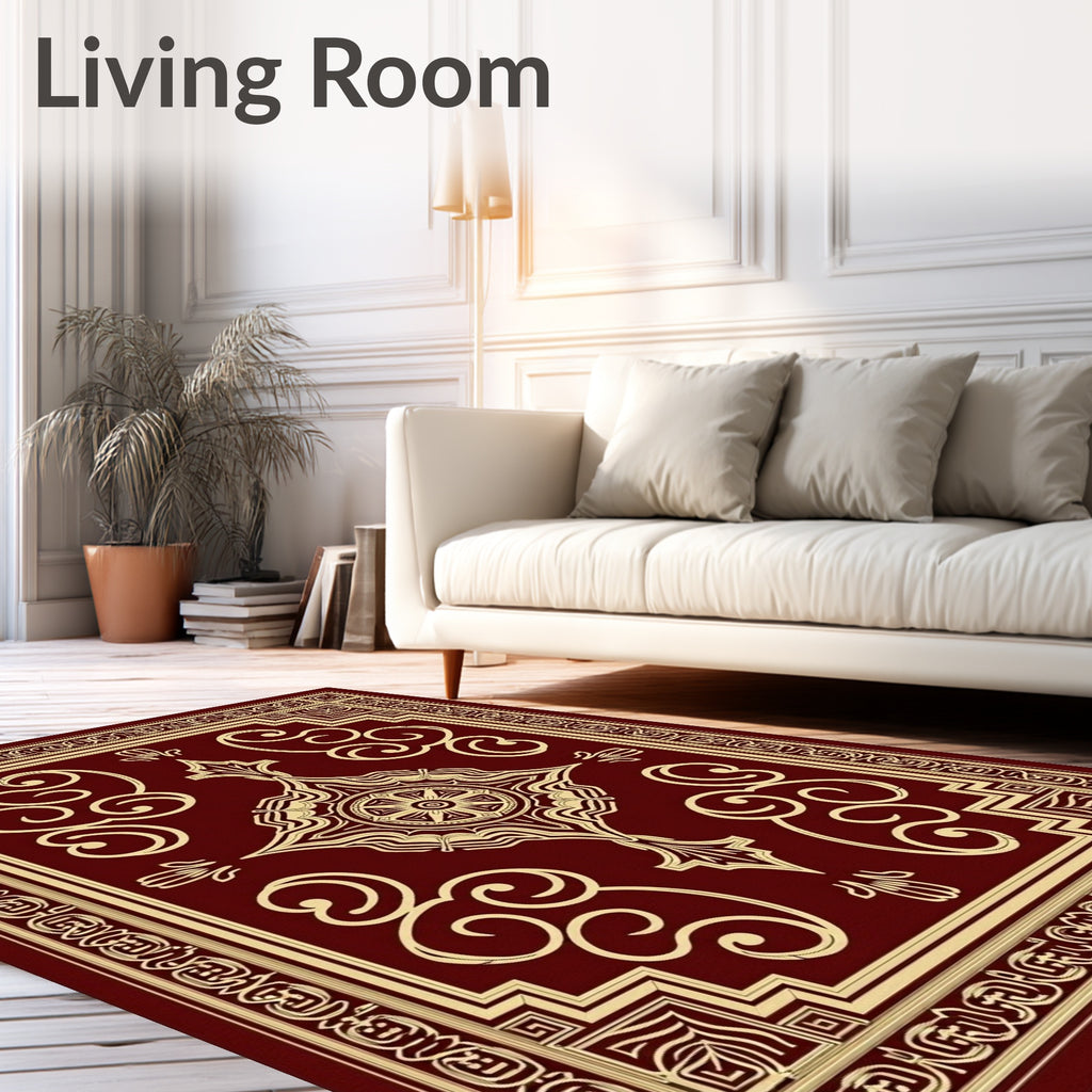 Ornate Crimson Gold Center Medallion Rug