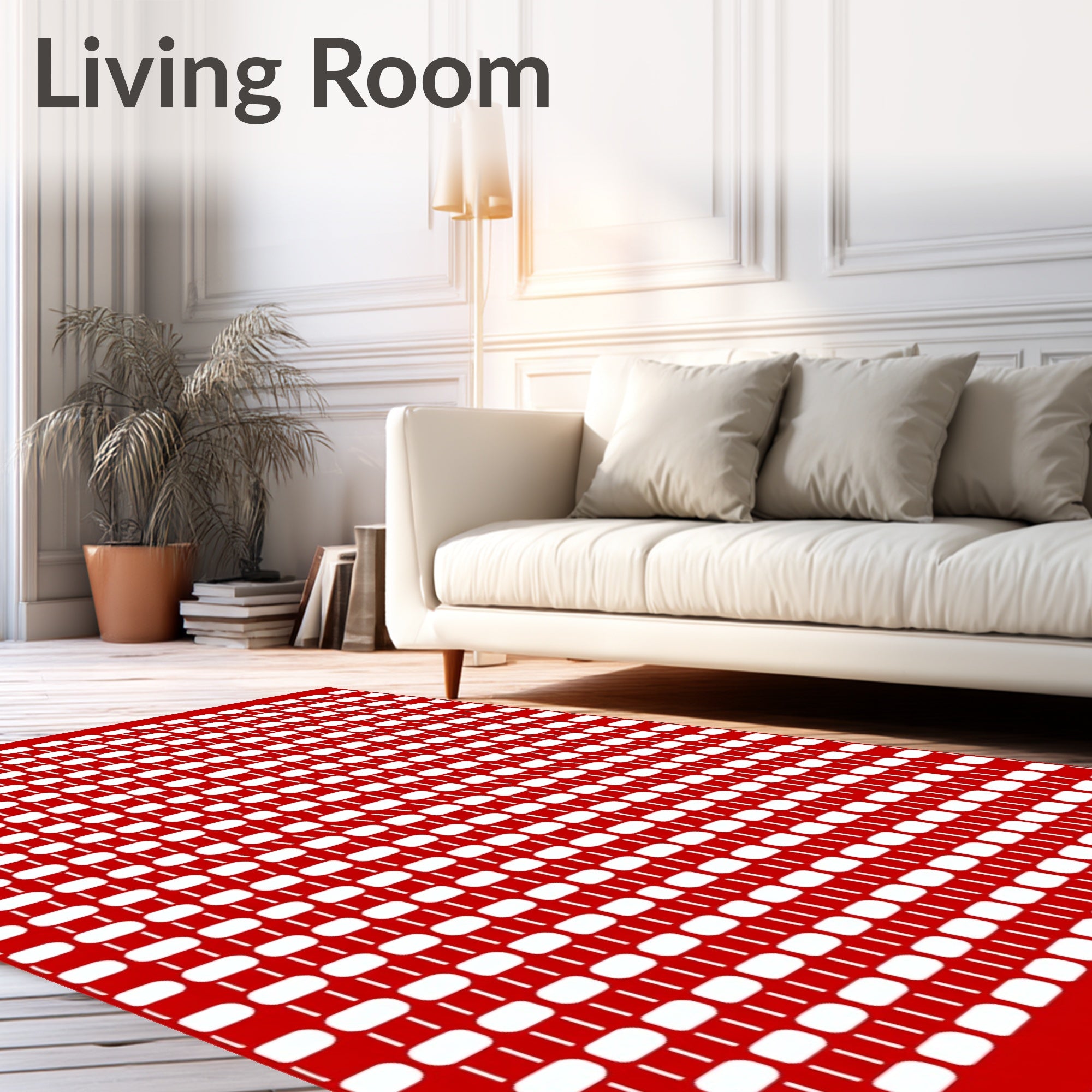 Crimson White Interlocking Geometric Rug