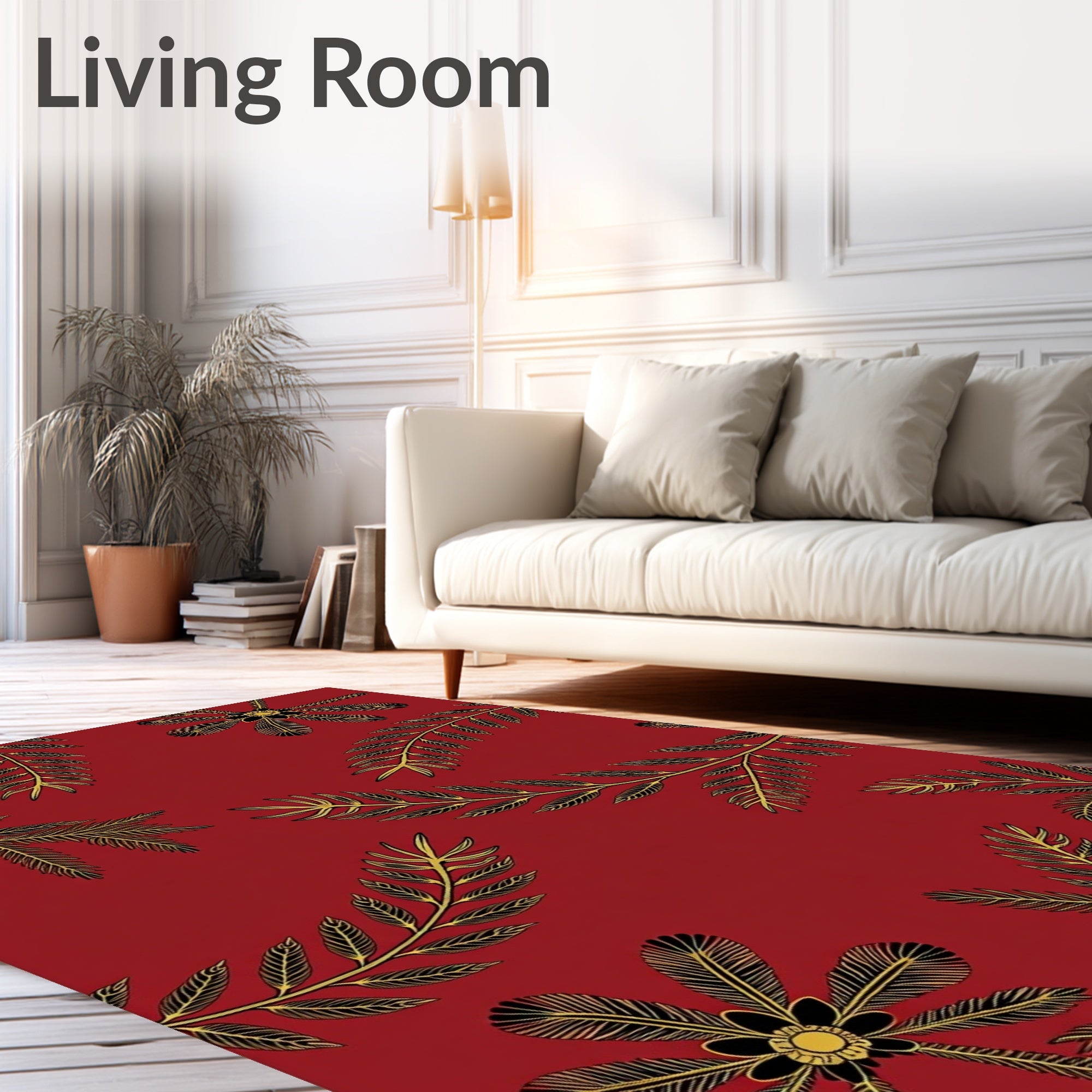 Red Golden Black Botanical Leaf Cluster Rug