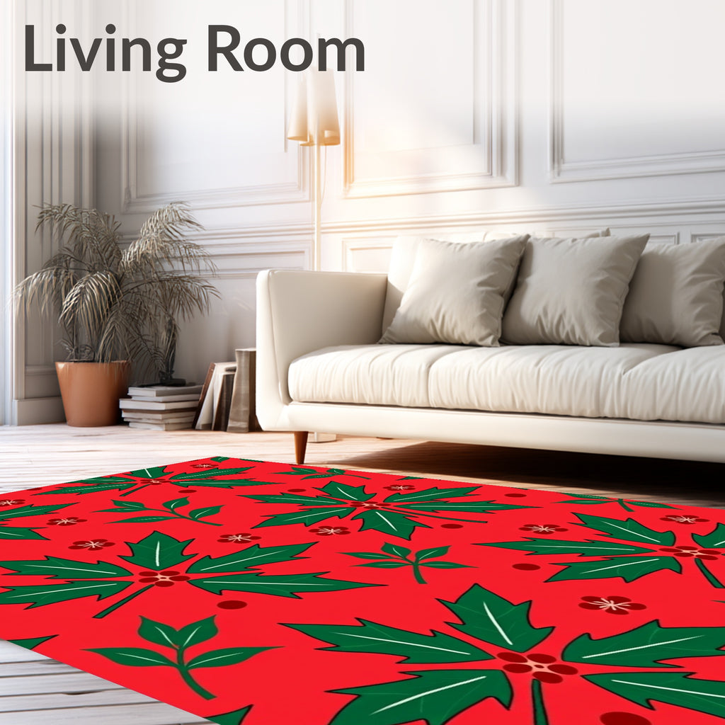 Festive Red Holly Berry Branches Rug