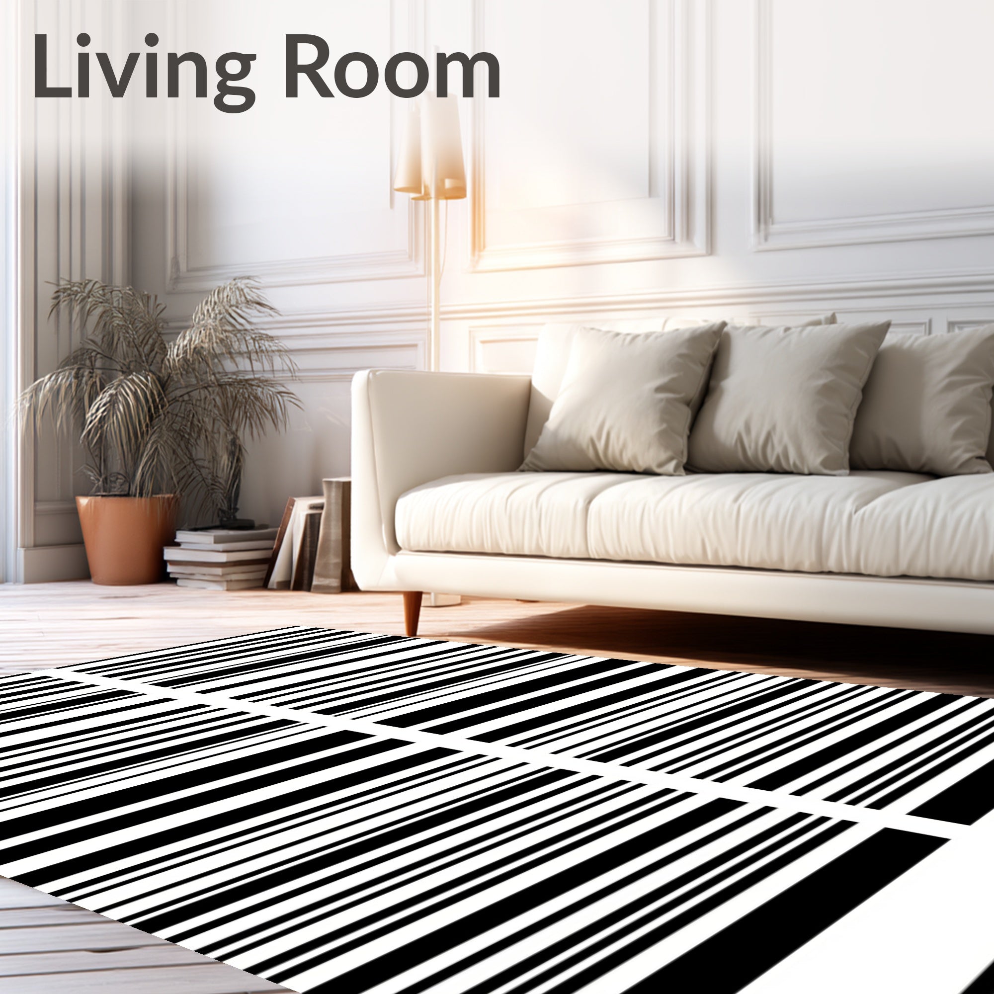 Classic Black White Striped Rug