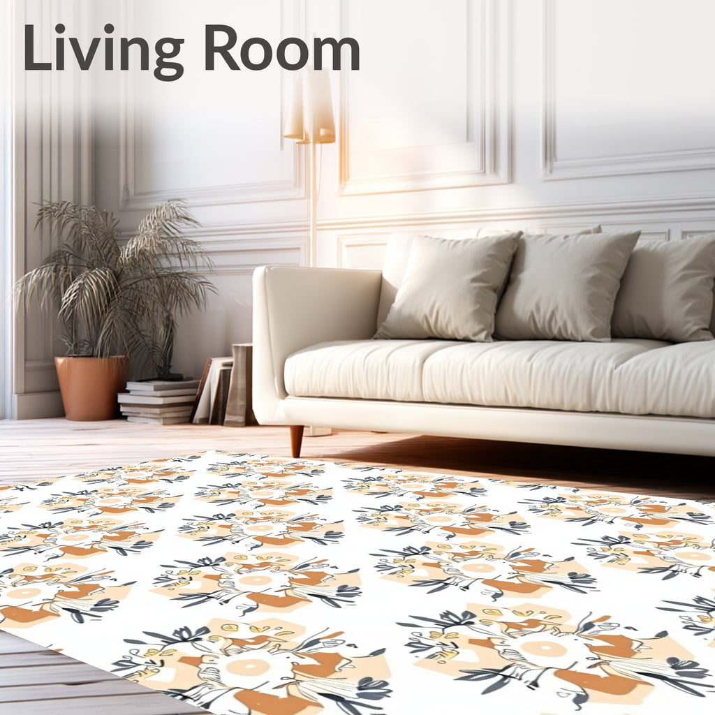 Terracotta Floral Hexagon Sketch Rug