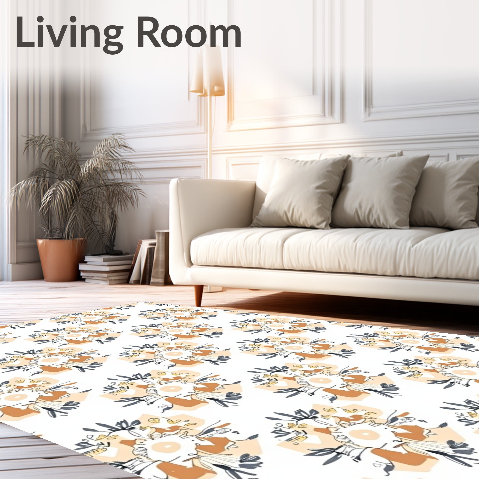 Terracotta Floral Hexagon Sketch Rug